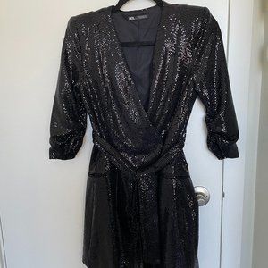 ZARA Black Sequin Wrap Dress